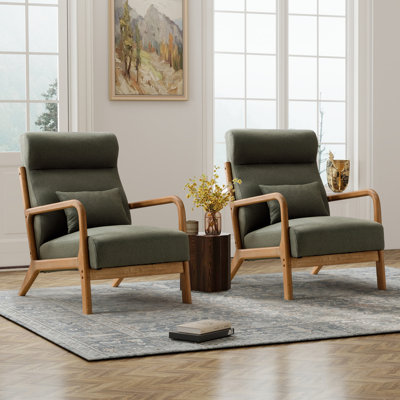 Bradbury 26'' Wide Transitional Traditional Upholstered Accent Chair with Lumbar Pillow(Set of 2)