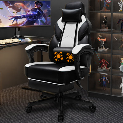Fauteuil de jeu inclinable et réglable, fauteuil de course et d'ordinateur pivotant en similicuir ergonomique avec repose-pieds et support lombaire