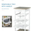 Chariot de cuisine roulant avec tiroir, station de préparation mobile avec tablettes et panier, chariot de cuisine blanc sur roulettes pour le rangement et le service