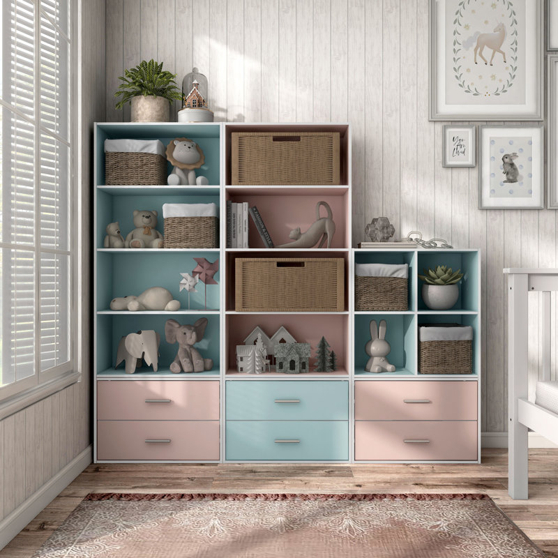Bibliothèque de rangement Breayla, 4 tablettes, Rose clair
