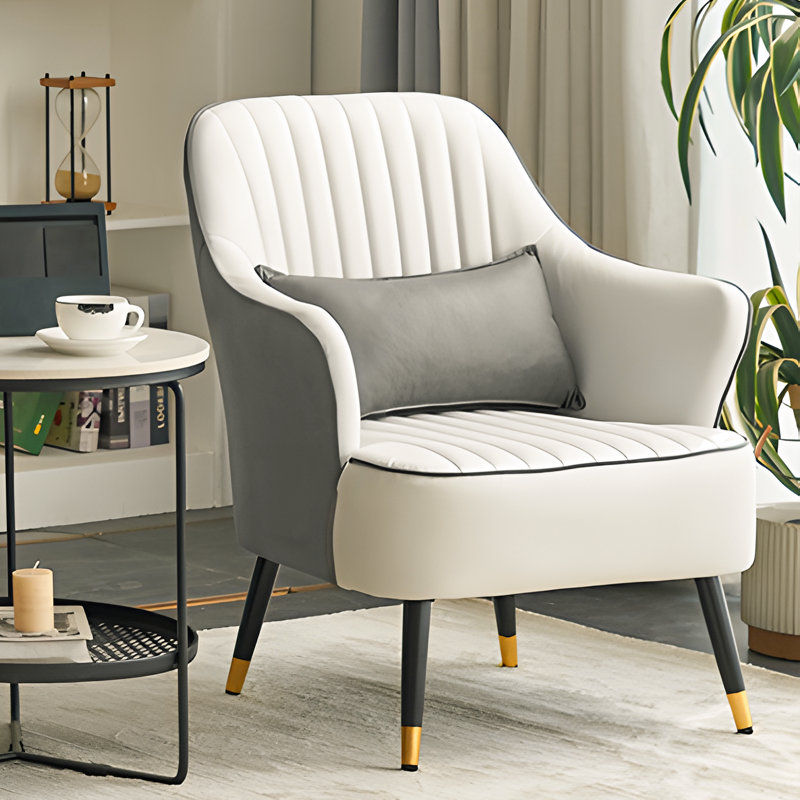 Menisha Upholstered Accent Chair for Bedroom, White/Grey Leathaire