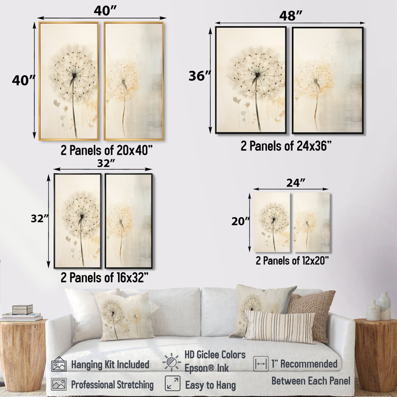 Décoration murale traditionnelle pissenlit en hiver V - blanc, H 40 po x l 40 po, Toile tendue sur cadre, Ne s’applique pas
