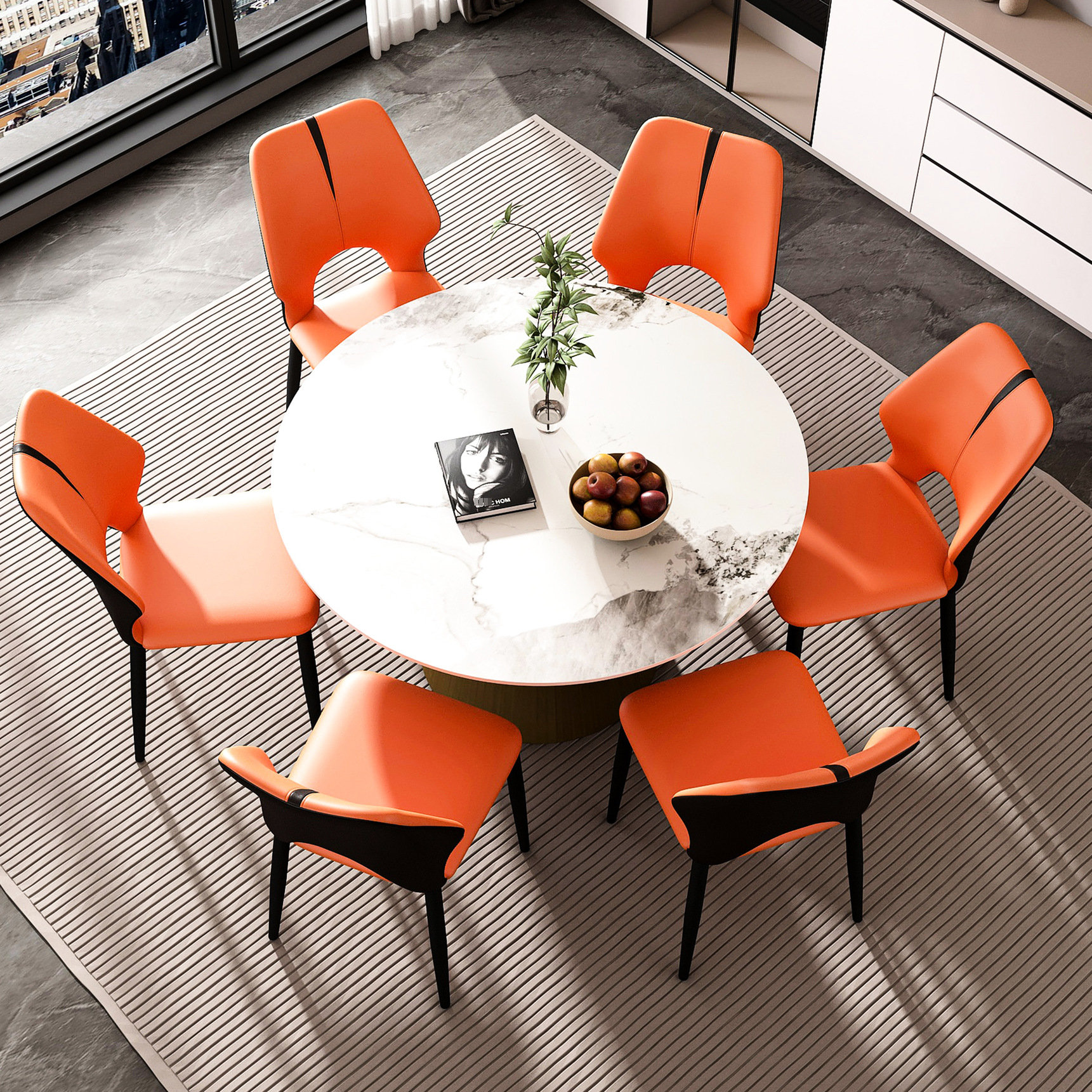 Orren Ellis 53" Sintered Stone Round Dining Table, Stainless Steel Base ...