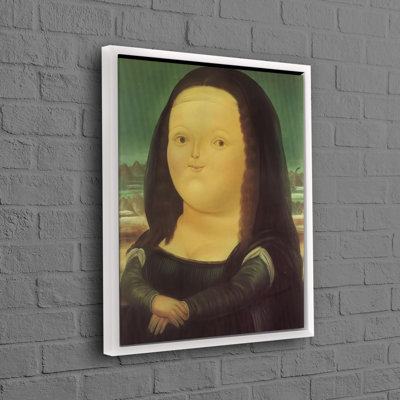 Art sur toile de coton inspiré de Mona Lisa avec interprétation de style Fernando Botero, idéal pour la décoration intérieure et les amateurs d'art
