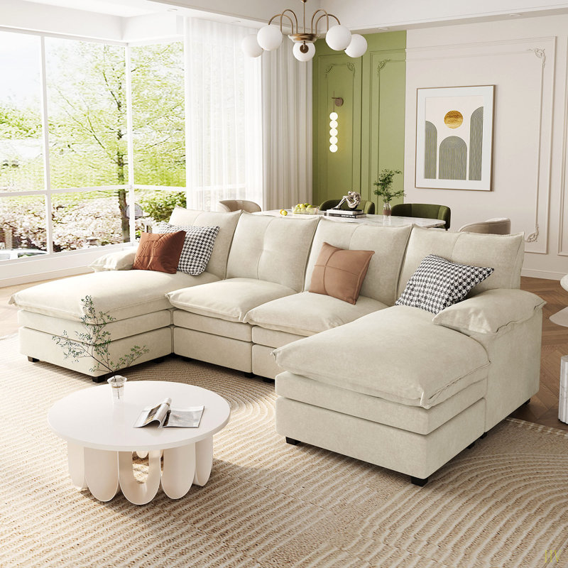 Canapé modulaire en U avec coussins d'accoudoirs réglables - salons, bureaux et espaces spacieux, Polyester beige