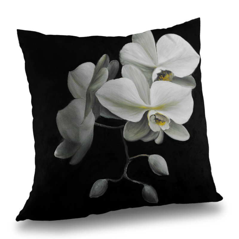 White Orchids Bedroom Botanical Throw Pillow – Poly Twill Throw Pillow with Insert, Double-Sided Print