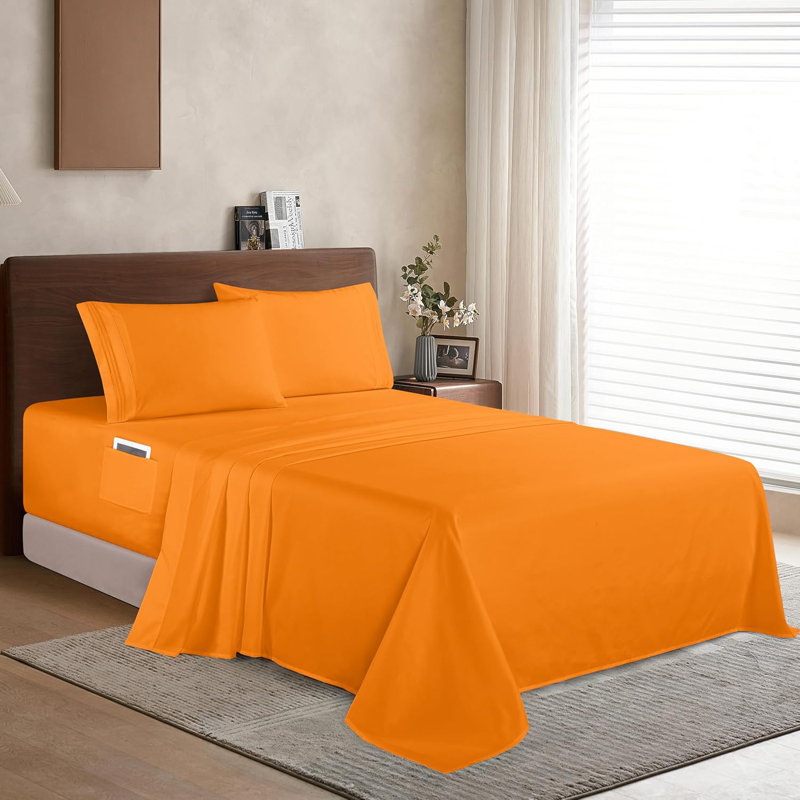Ensemble de draps 4 pièces en microfibre de qualité hôtelière Elegant Comfort Luxury 1500, Orange