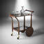 Chariot à roulettes 31,5 po en bois massif et verre rétro, chariot de bar à deux niveaux, grande table de rangement et de présentation lumineuse
