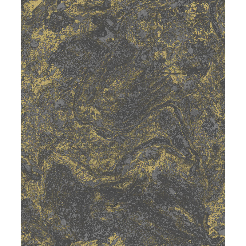 Marble 1m x 53cm Metallic Wallpaper Roll, Black/Gold