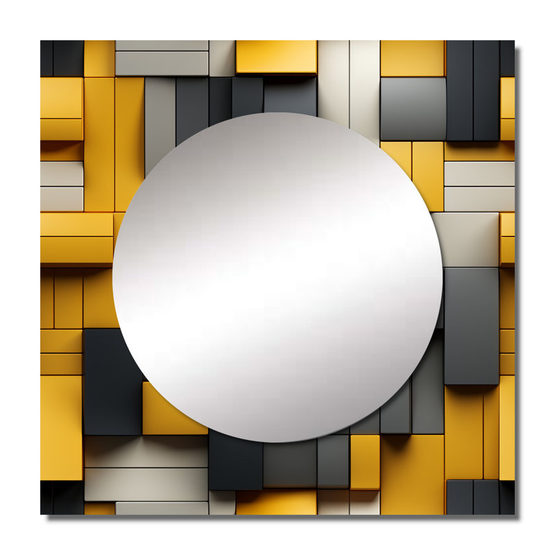 Harmonie de blocs géométriques jaunes et gris - miroir carré moderne pour décoration murale, 36 po x 36 po