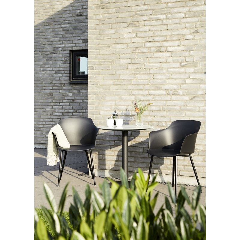 Loukios 2 - Person Metal Patio Dining Set with Round Table, Black