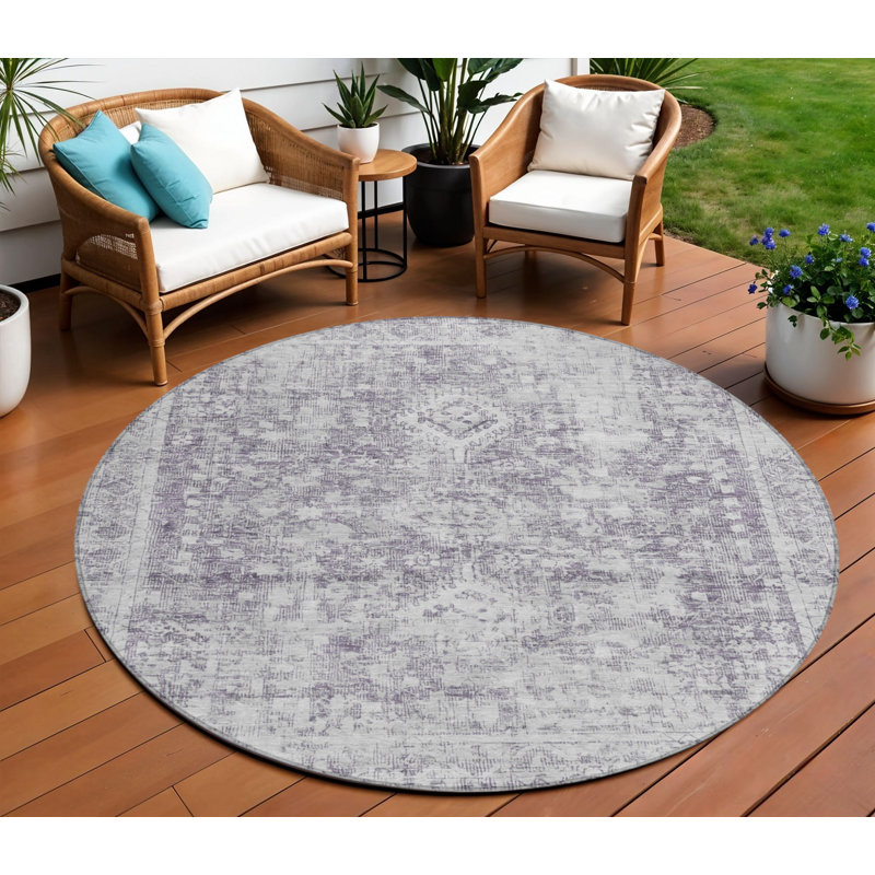Tapis oriental rond lavable intérieur 8 pi Prune