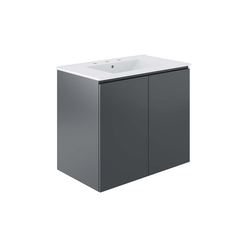Modway Bryn 30" Wall-Mount Bathroom Vanity, Gray, White