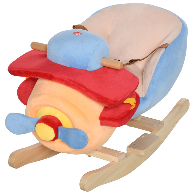 Colorful Plush Airplane Rocker with Wooden Base