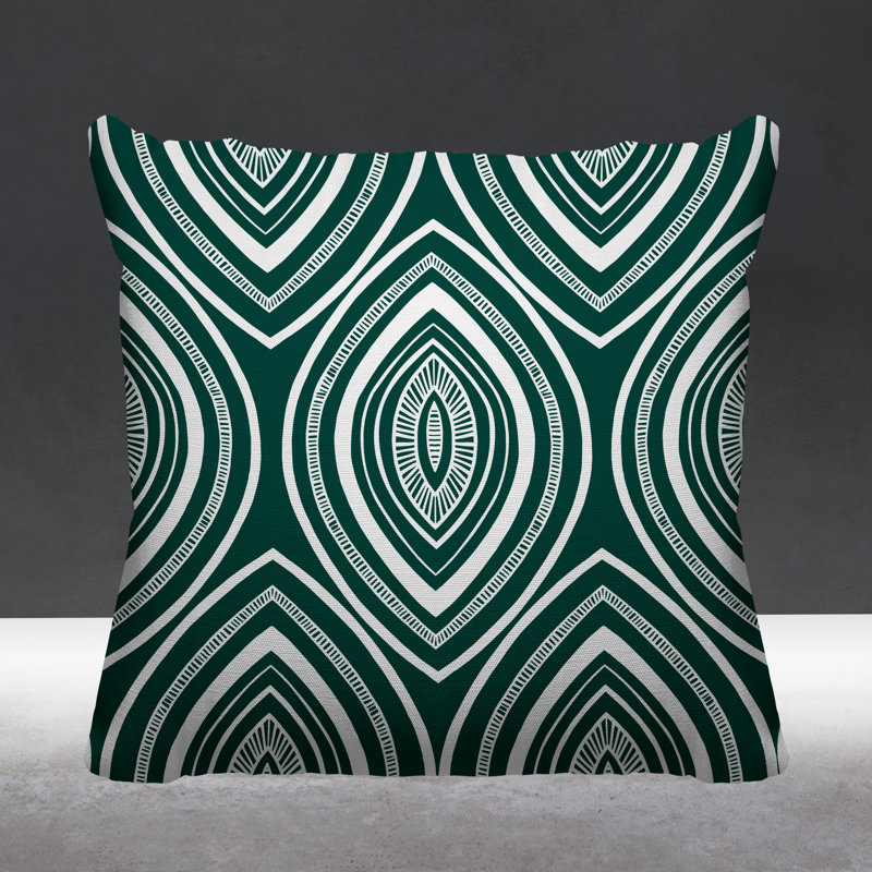 Coussin décoratif intérieur / extérieur Gateson Tribal, 17 po x 17 po, Émeraude, Carré