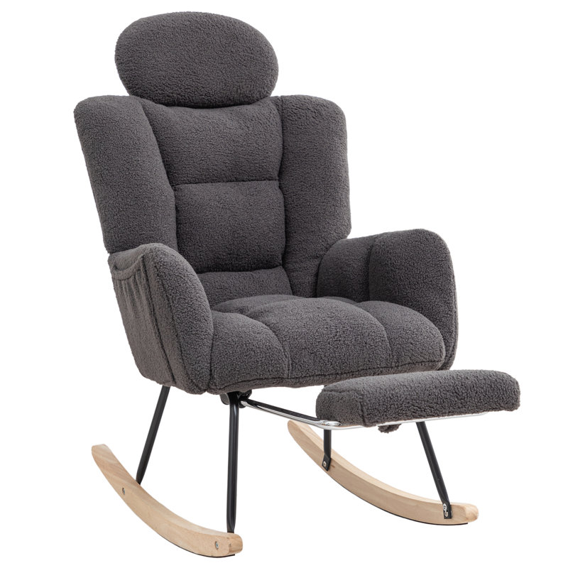 Chaise berçante d'allaitement avec repose-pieds MINCETA, chaise de chambre de bébé moderne pour l'allaitement et la détente, fauteuil coulissant rembourré avec soutien de la tête, conception ergonomique à haut dossier pour la mère et le bébé qui allaite, gris