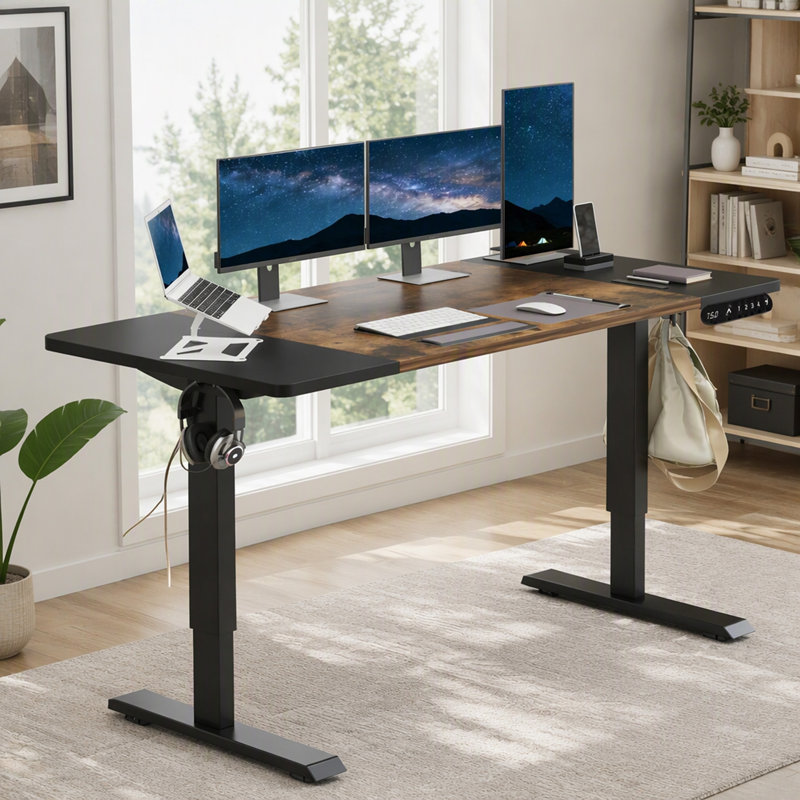 Bureau pour travailler debout électrique à hauteur réglable de 63 po x 30 po, bureau pour travailler debout et debout avec planche d'épissure (bureau + cadre à moteur simple)