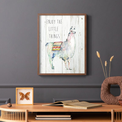 «Llama Little Things», reproduction encadrée - bois massif