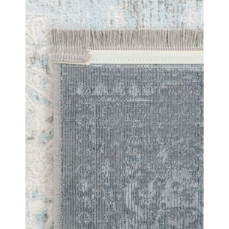Teadora Gray/Light Blue/Ivory Area Rug, Square 5'3"