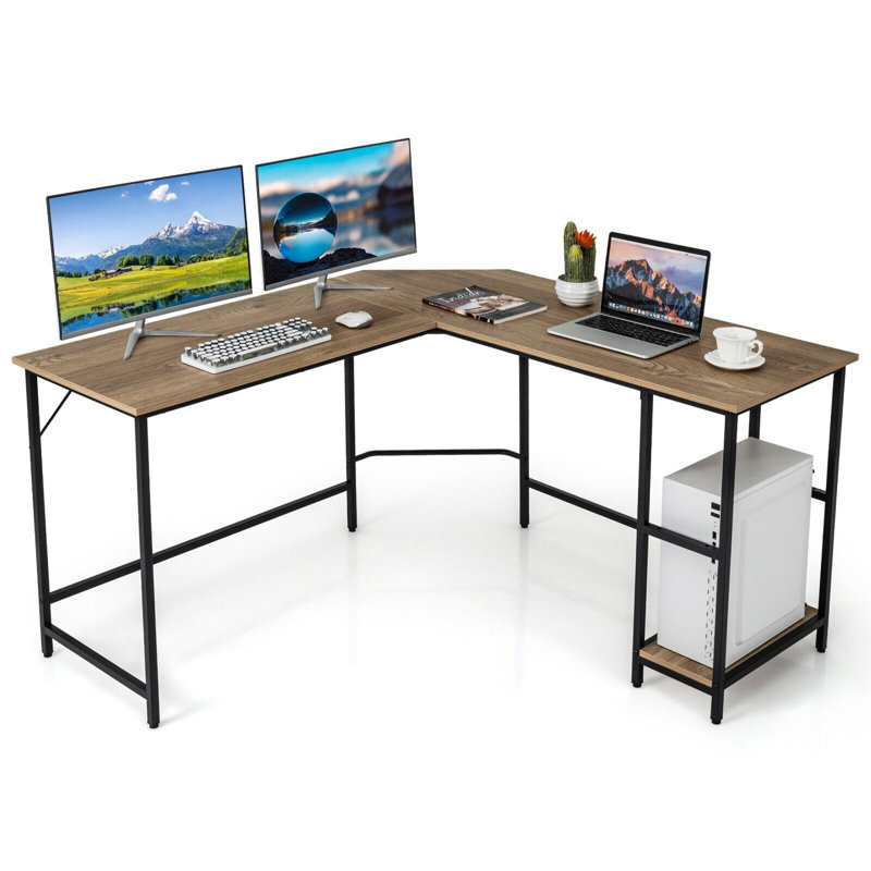 Amekia Modular L-Shaped Steel Computer Desk, Beige