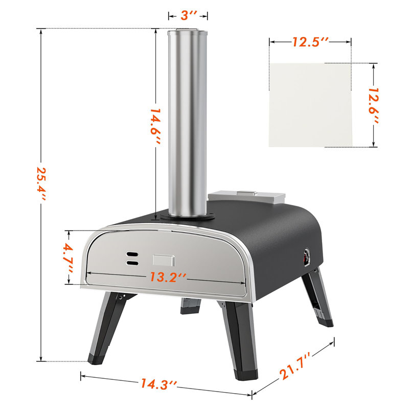 Outdoor Wood Fired Pizza Ovens Pellet Pizza Stove, 25.4" H x 14.3" W x 21.7" D