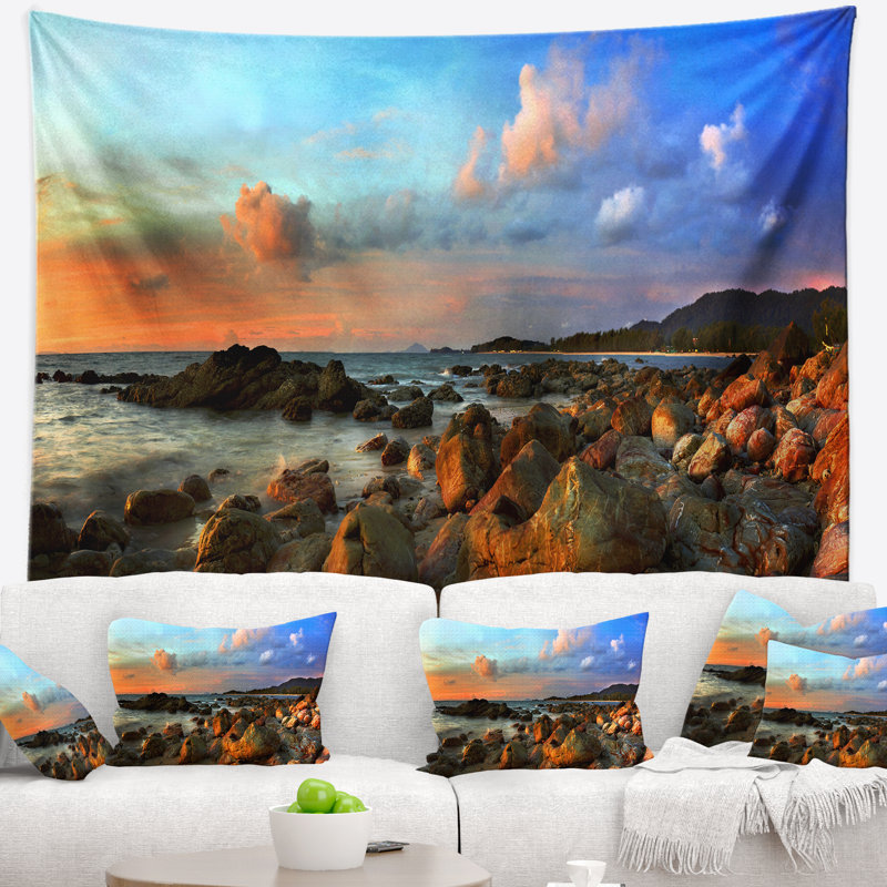 Tapisserie de coucher de soleil tropical coloré de photographie, H 68 po x l 80 po