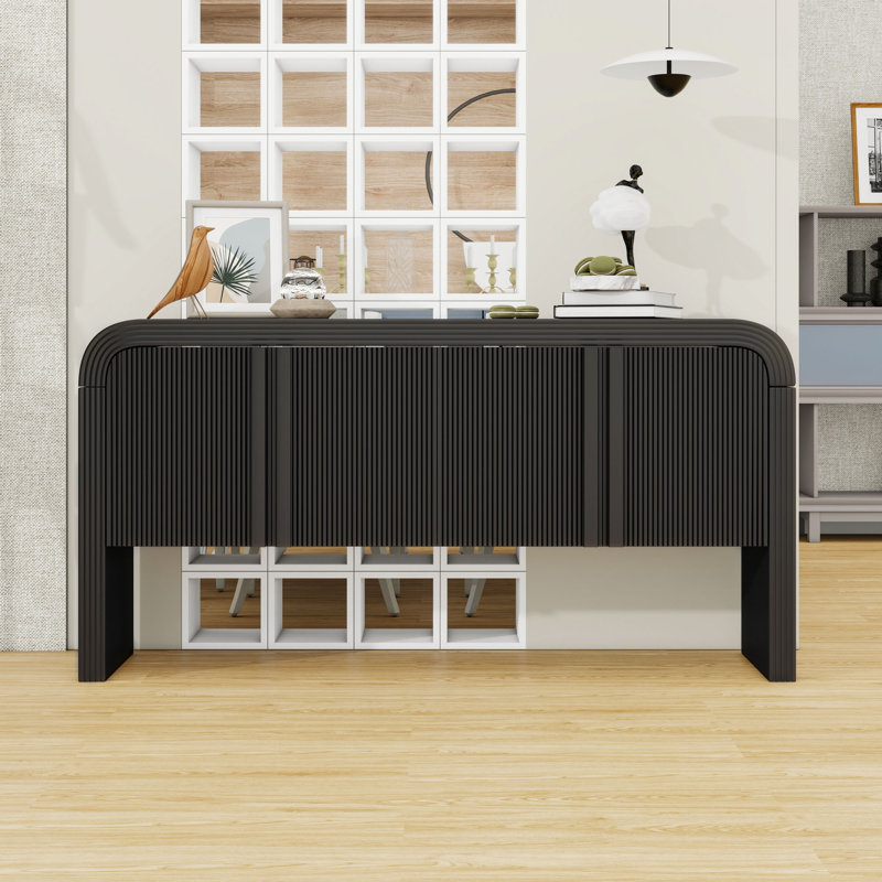 Console en bois avec 4 portes et tablettes réglables, Noir