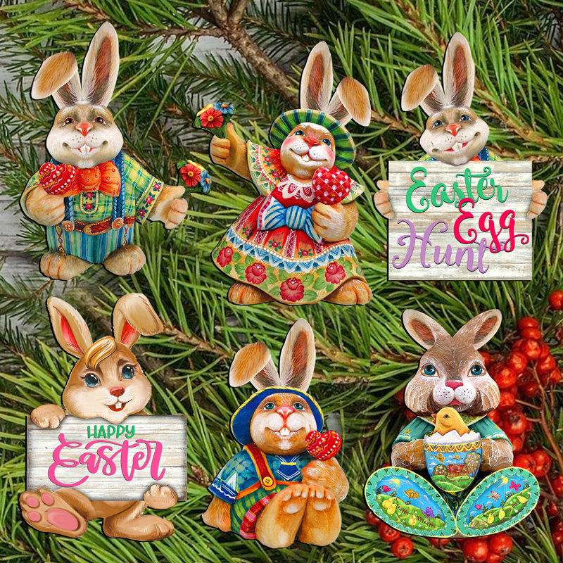 Clip-on Ornaments Collection 7.5'' Handmade Wood Animals Shatterproof Holiday Shaped Ornament