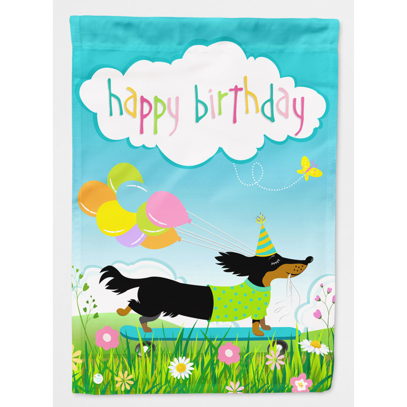 Teckel 2 côtés en polyester 40 x 28 po happy birthday drapeau maison