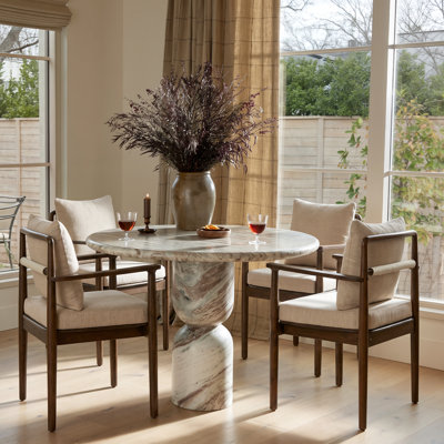 Ziven Mid-Century Modern Rubberwood Arm Dining Chairs with Cushioned Back & Integrated Arms