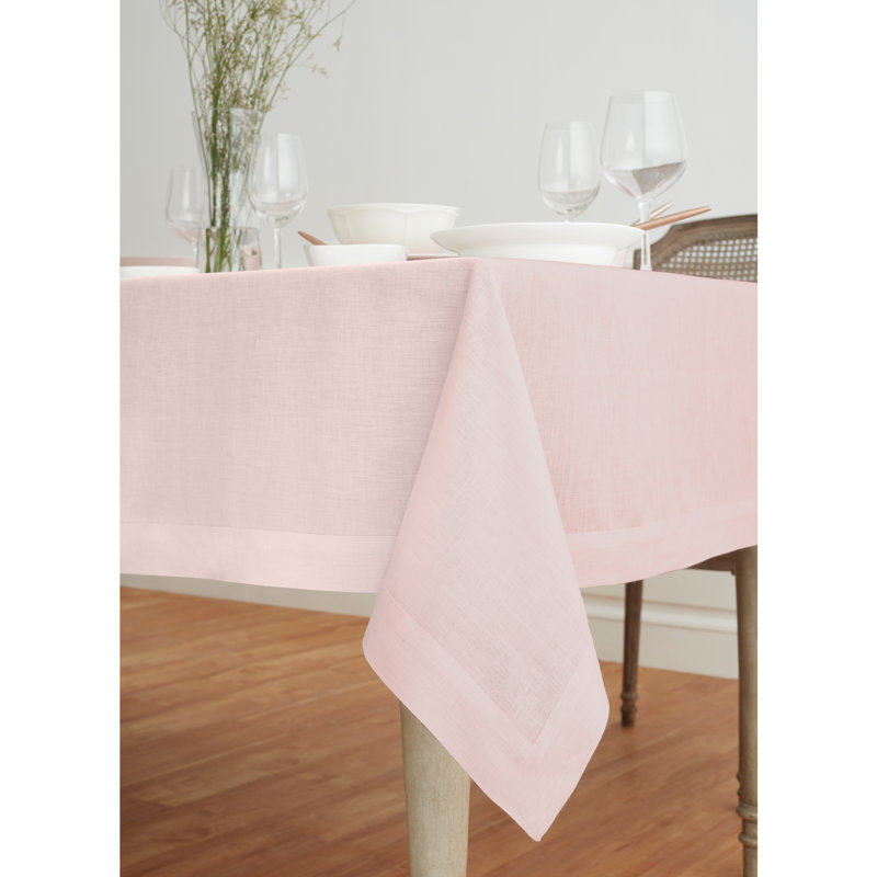100% Pure Linen Tablecloth - Fete, Pink, 144" L x 60" W