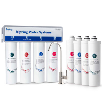 iSpring 4-Stage Ultra Filtration Under Sink Water System, 0.01-Micron, Removes 99.99% Contaminants, Quick Filter Change with Brushed Nickel Faucet, w/up to 1-Year Replacement Filter Set (Model: CU-A4)