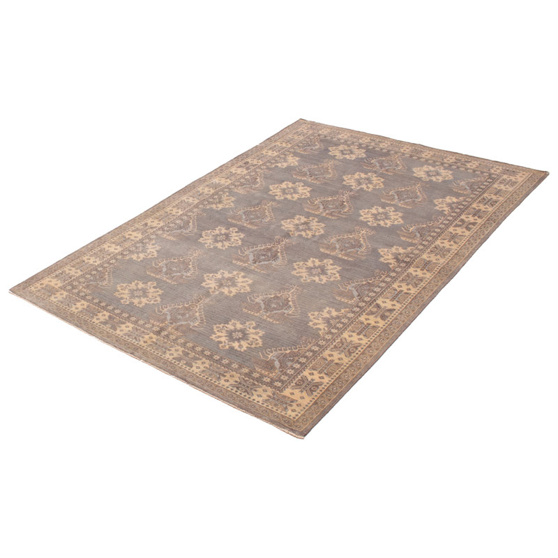 Tapis oriental gris en laine noué à la main 6 pi x 8 pi 7 po Peshawar