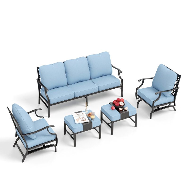 Asfand Patio Conversation Set, Blue, Yes