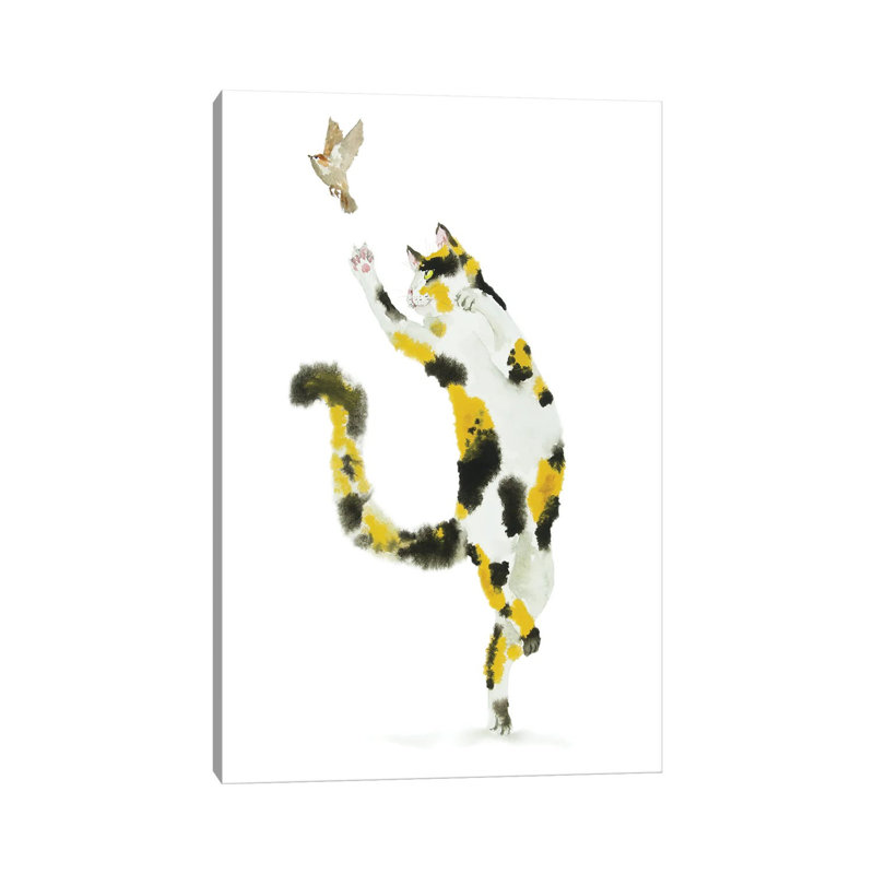 Bird Hunting Calico Cat by Alexey Dmitrievich Shmyrov - Wrapped Canvas Print, 66.04 cm H x 45.72 cm W x 3.175 cm D