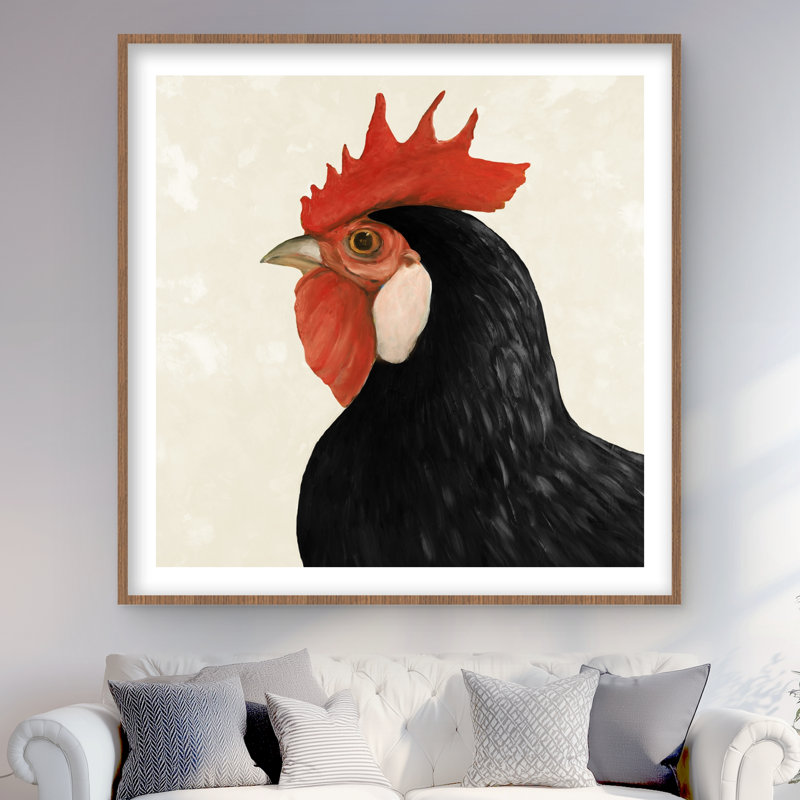 Magnifique poule noire - reproduction encadrée d'animaux de cuisine