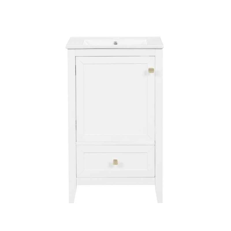 Meuble-lavabo sur pied simple 20 po avec comptoir en céramique, Blanc
