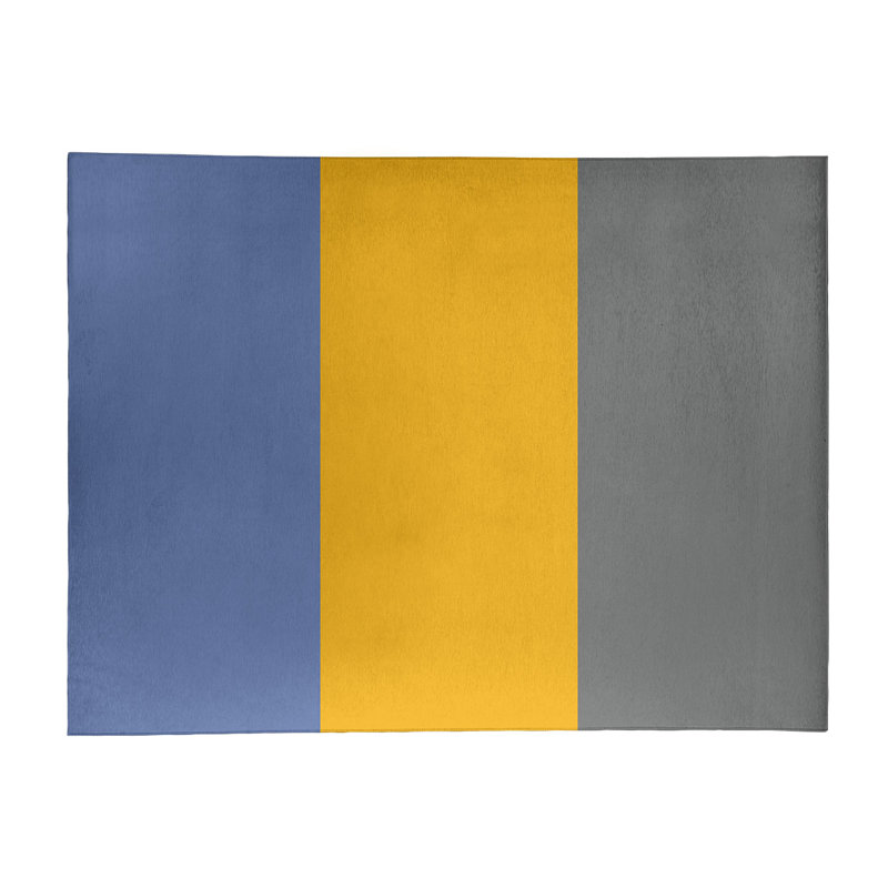 Tapis bleu/jaune/gris rayé, Rectangle 5 pi x 7 pi