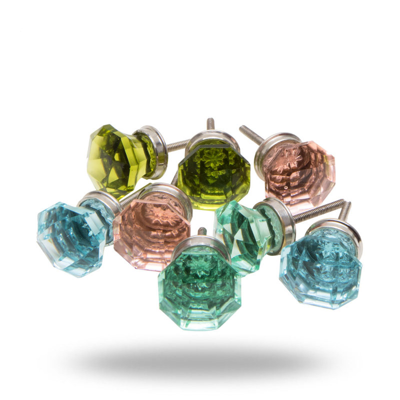 Multicolor Glass Geometric Knob Set with Mounting Hardware