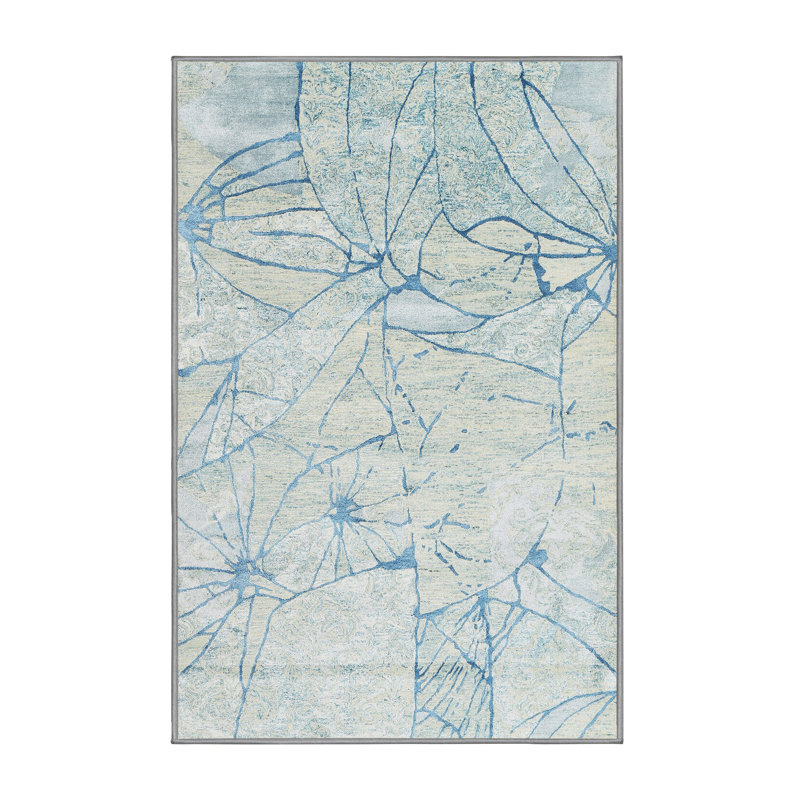 Tapis contemporain gris / bleu, Rectangle 8 pi 0 po x 10 pi 0 po