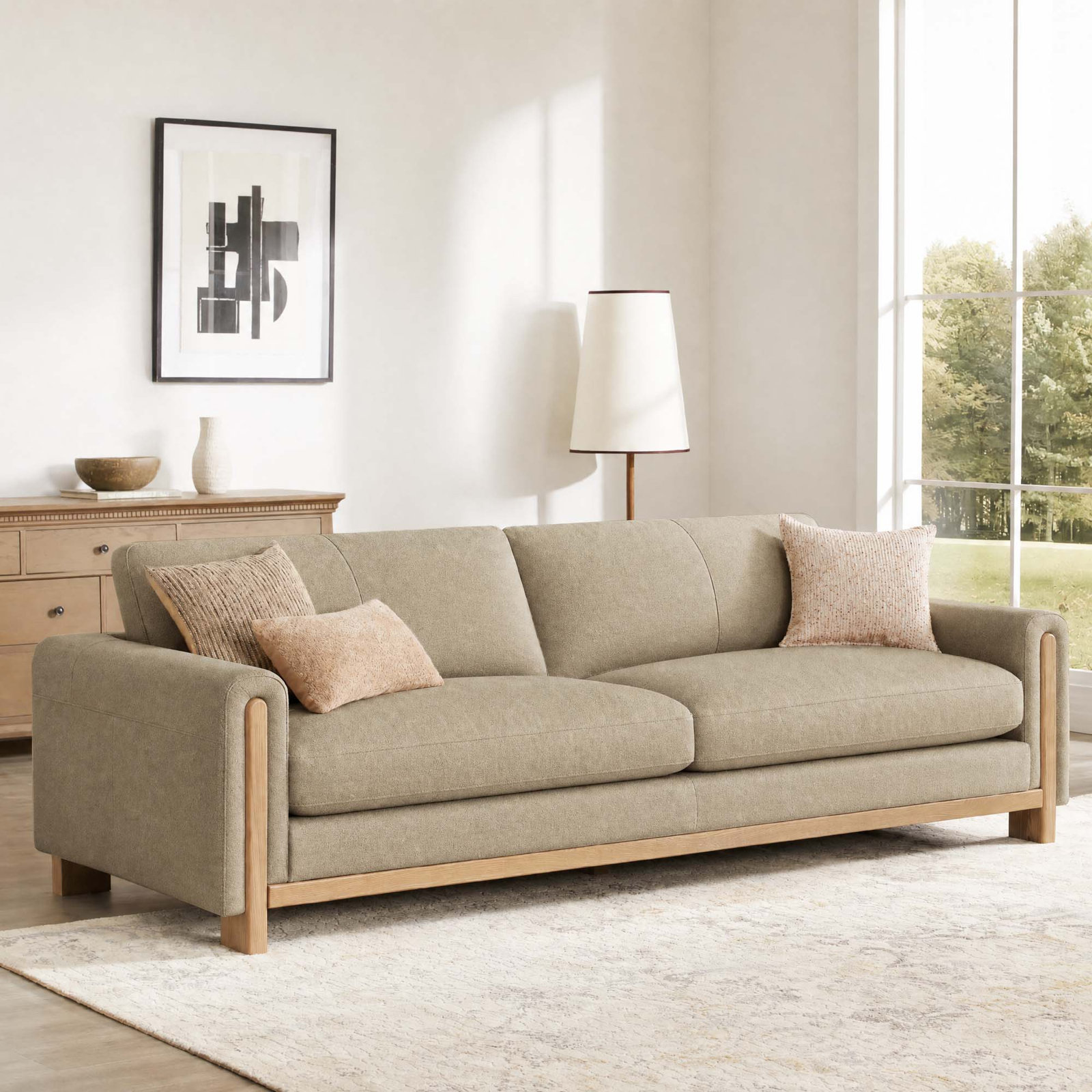 Adika 99" Linen Sofa, Capri Wicker Performance Chenille