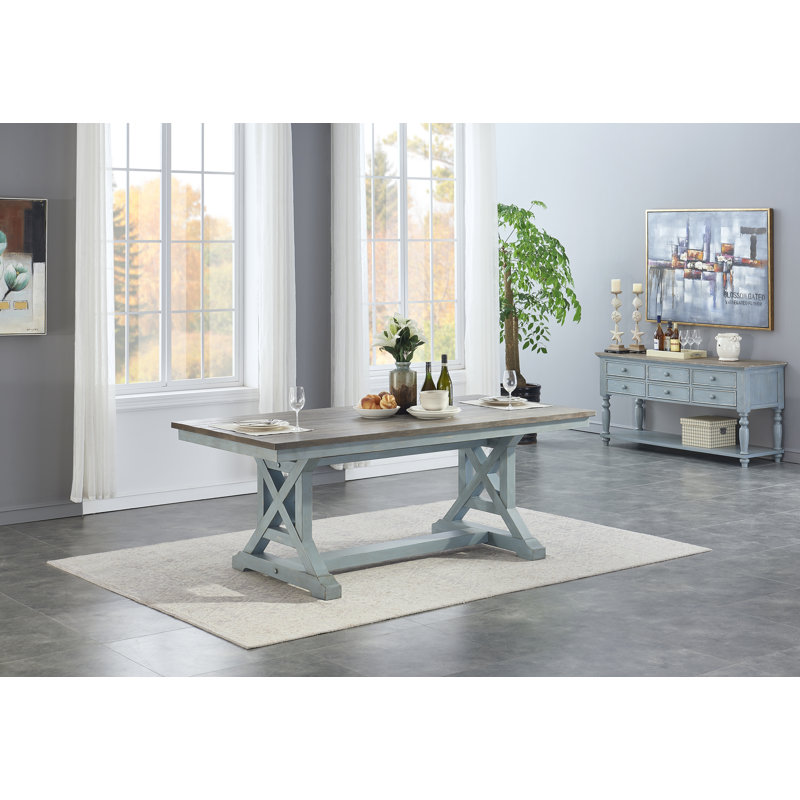 Amiee-Lee Trestle Dining Table, Light Turquoise, 30" H x 78" W x 38" D