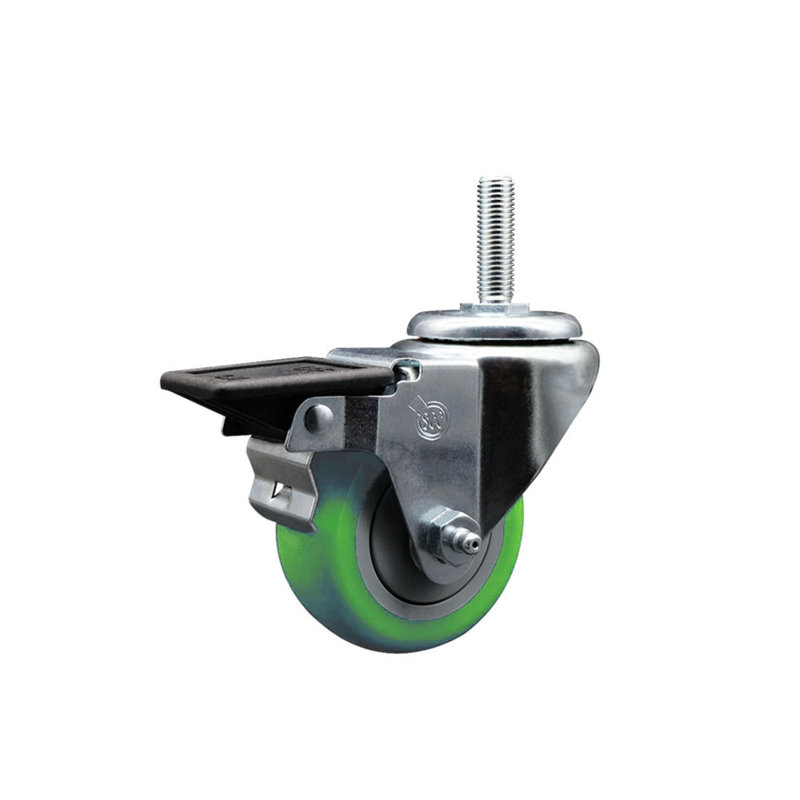 Roulettes pivotantes à tige filetée de 3 po à roue pivotante de 5/8 po avec frein, Vert