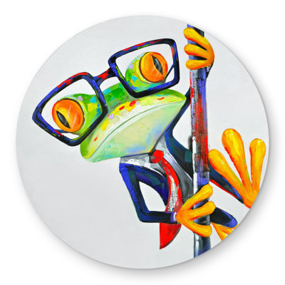 Funny Frog with Glasses - Green Round Outdoor Area Rug