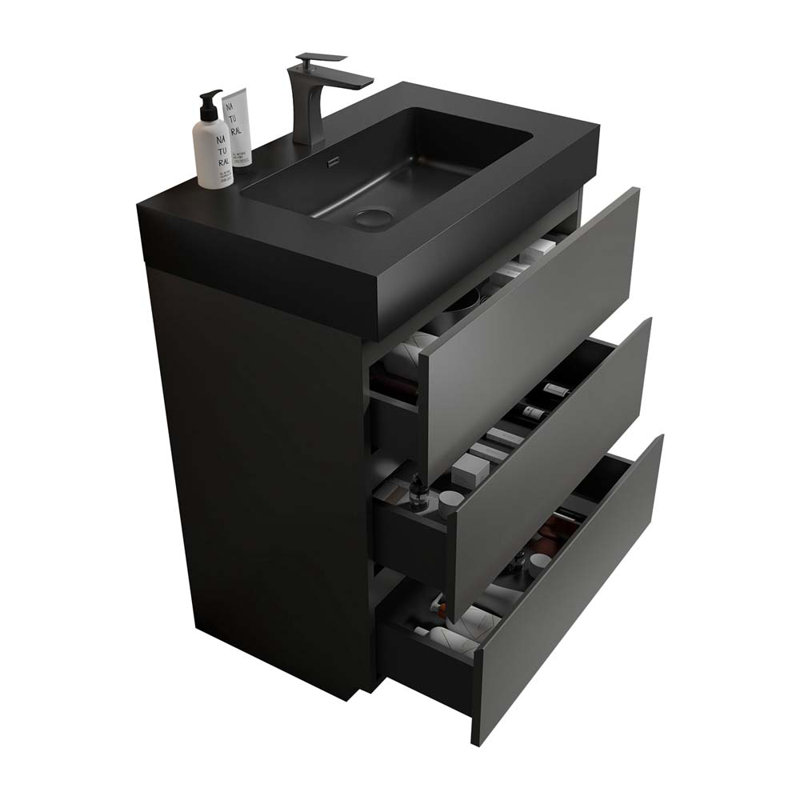 Ensemble de meuble-lavabo simple 30 po, Noir / gris