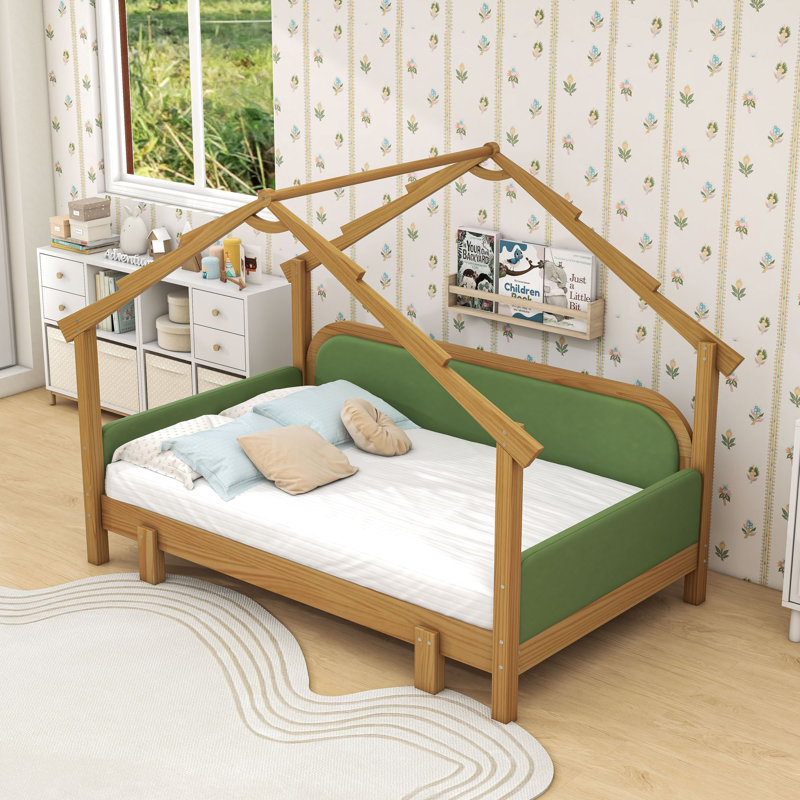 Lit simple en bois avec rails, Vert