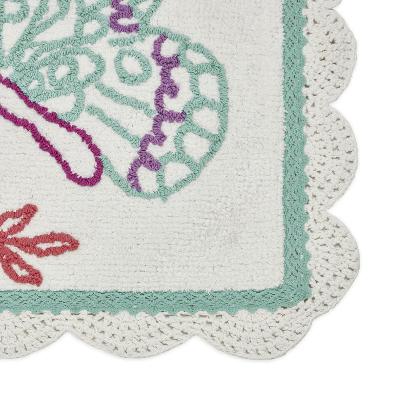 VCNY Home Butterfly Garden 20" x 32" Crochet Arctic White Cotton Bath Rug