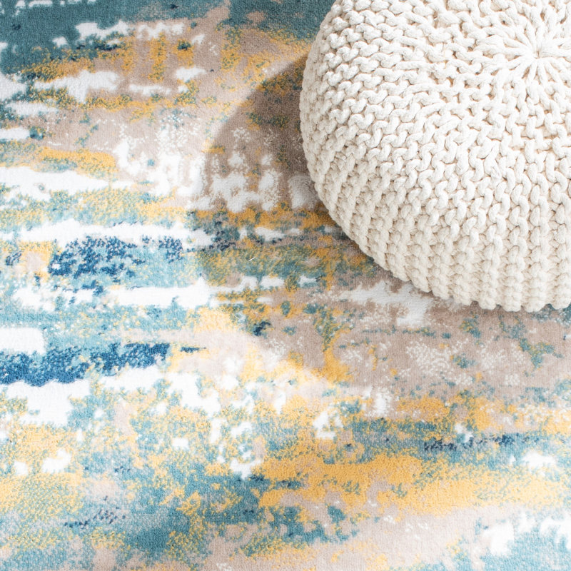 Agastya Teal/Gold Area Rug, Rectangle 4'5" x 6'5"