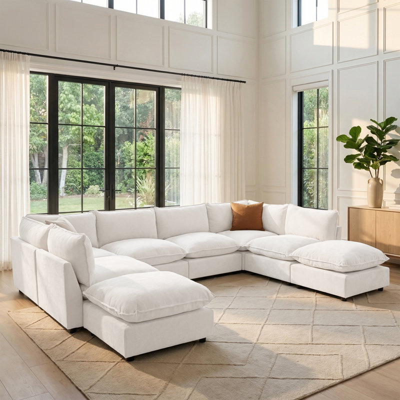 Canapé modulaire surdimensionné Heffernan, Chenille blanche, H 33,10 po x l 137,90 po x P 100,86 po