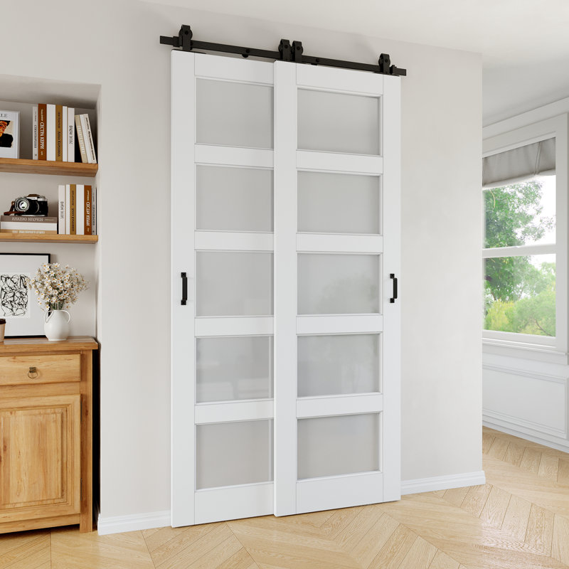 Ensemble de portes de grange coulissantes 48 "x 96" 5-Lite, 48 po x 96 po